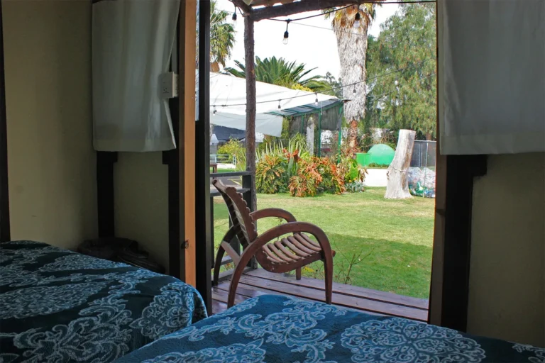 Habitación de hospedaje sostenible en Xochimilco con vista a jardín